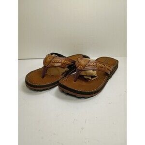 CLARKS Fenner Thongs Womens size 7M  Flip Flops Brown Leather Slip On Sandals
